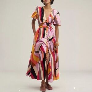 NWT Anthropologie The Katerina Button front Geometric Maxi Dress Size Medium